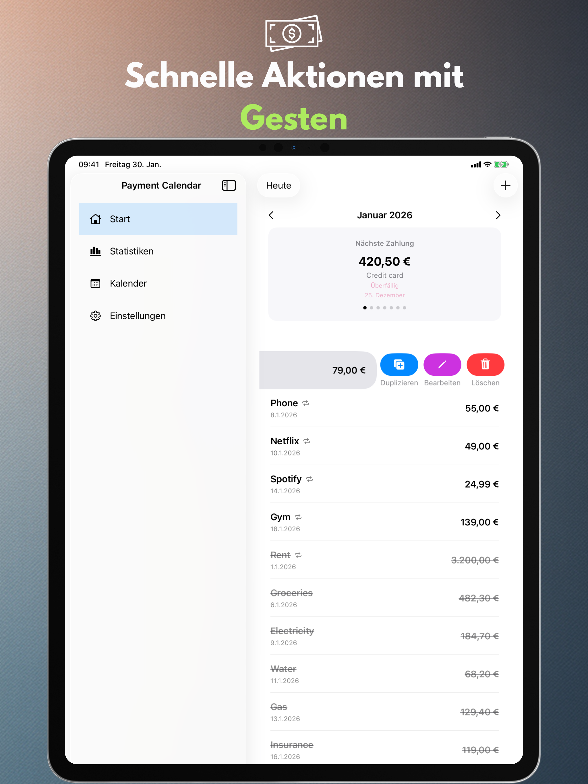 Schnelle Aktionen mit Gesten